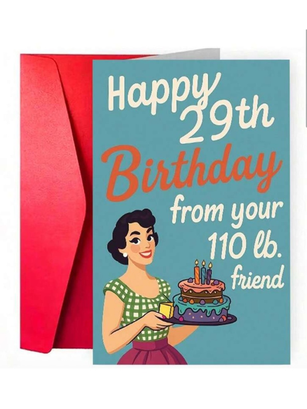 Funny Retro Design Birthday Card with Red Envelope